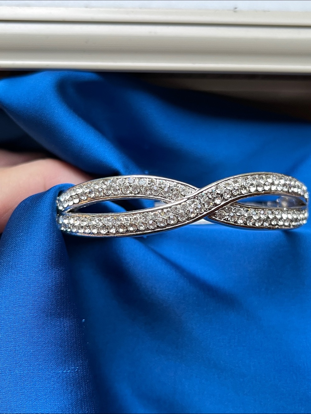 Silver Crystal Pave Twist Bangle Bracelet - Women Jewelry